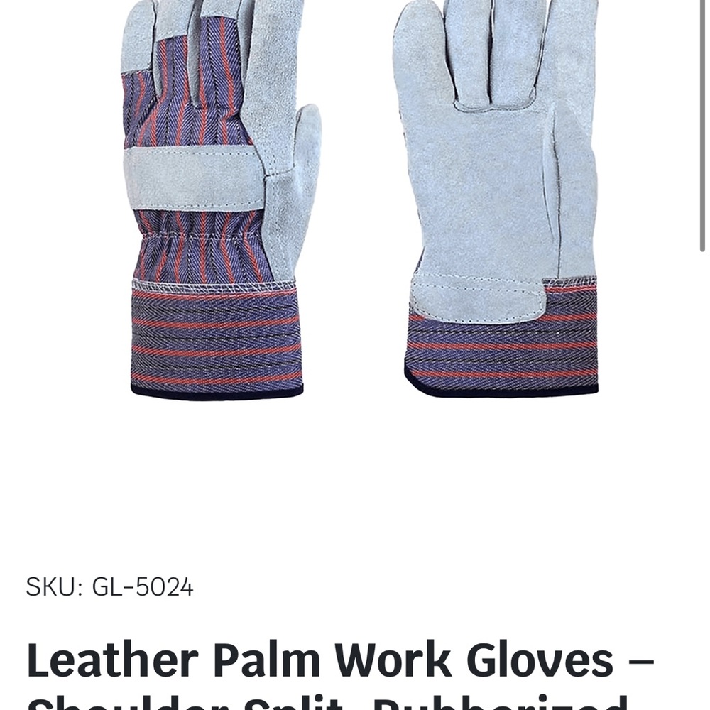 Leather Palm Work Gloves – Shoulder Split, Rubberized Cuff (12 pair)